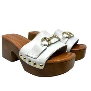 275 Central‎ Sloane Sandal Shoes Clog Heel Gold Hardware White Size 37 US 7